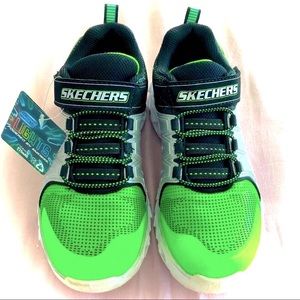 SKECHERS Hypno-Flash 2.0 Light Up Sneakers Unisex Black/Silver/Lime Green Size 2